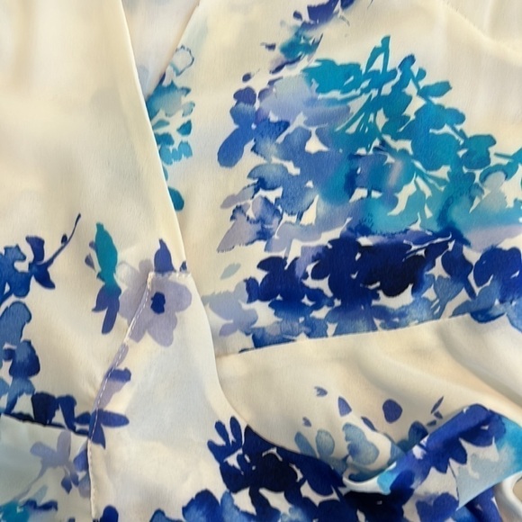 Lulus Paint Me a Picture Ivory Blue Watercolor Floral Garden Wrap Dress Small - Picture 16 of 17